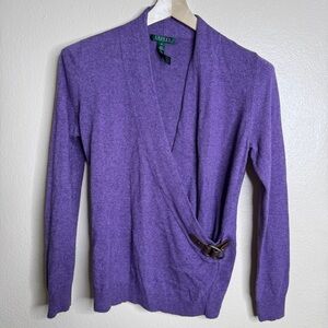 Lauren Ralph Lauren Sweater Women's Medium Mayda Buckle Wool Cashmere Blend